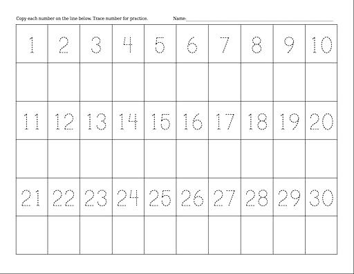 Kindergarten Number Tracing Worksheets 1 30 210917