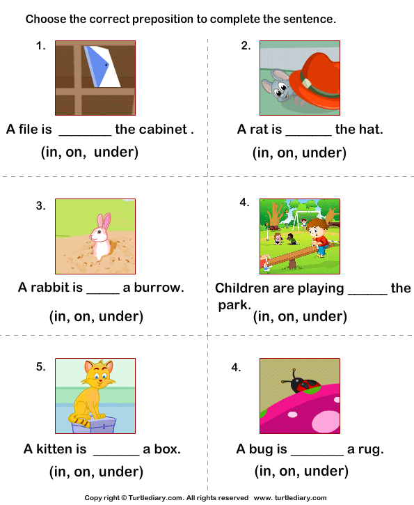 Worksheets On In Under Worksheets On In Under