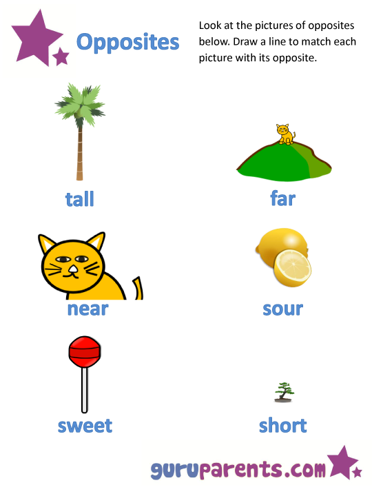 Kindergarten Worksheets Opposites 1183050