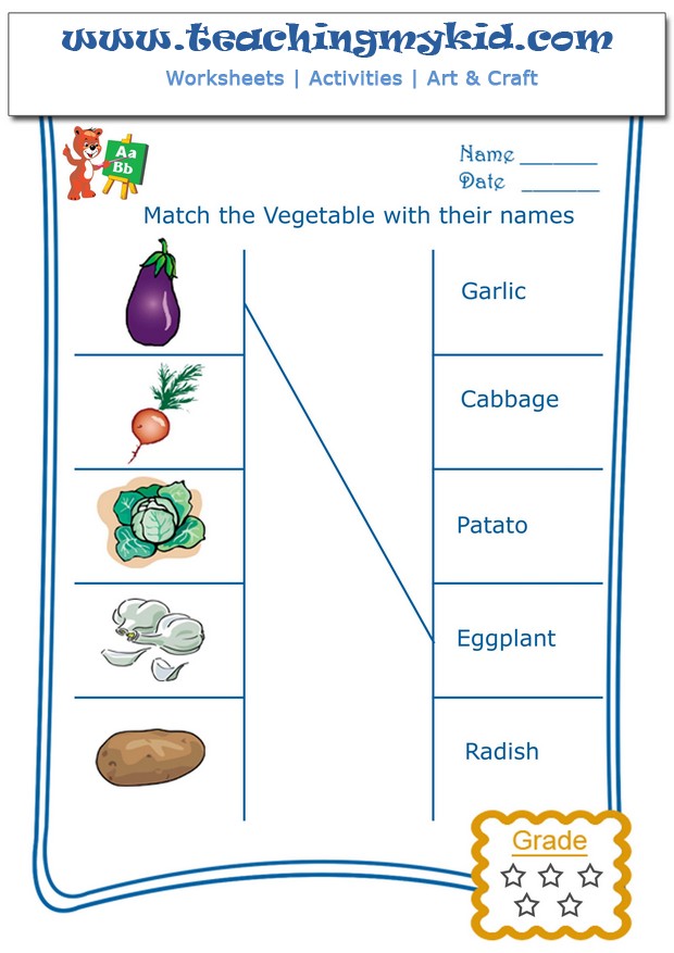 Kindergarten Worksheets Vegetables 320408