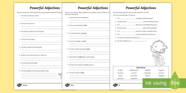 Ks2 Powerful Adjectives Differentiated Worksheet   Activity