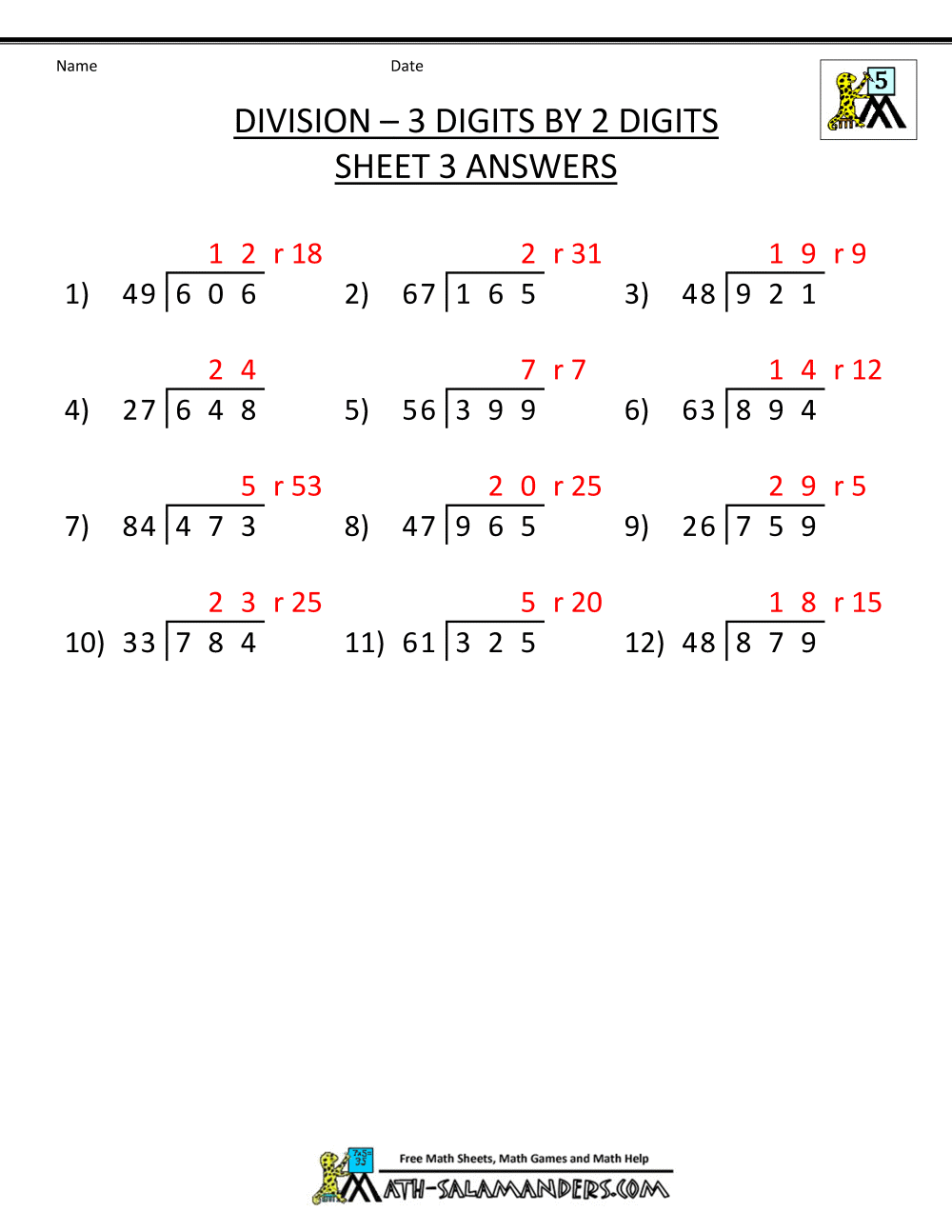 Free Printable Division Worksheets For 5th Grade