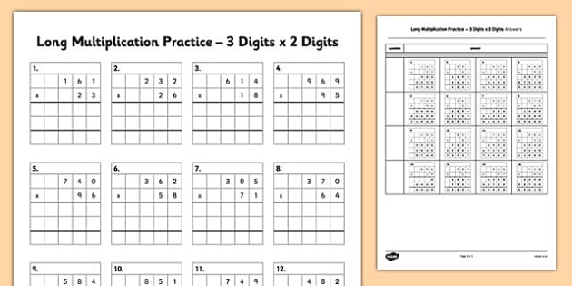 Long Multiplication Practice 3 Digits X 2 Digits