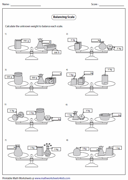 Mass Worksheets (g And Kg)