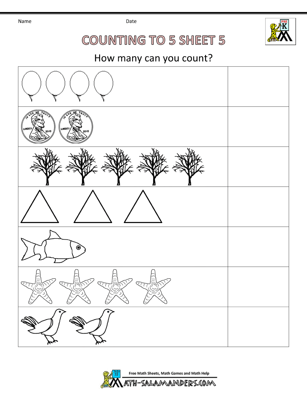 Math Counting Worksheets Preschool 1095125