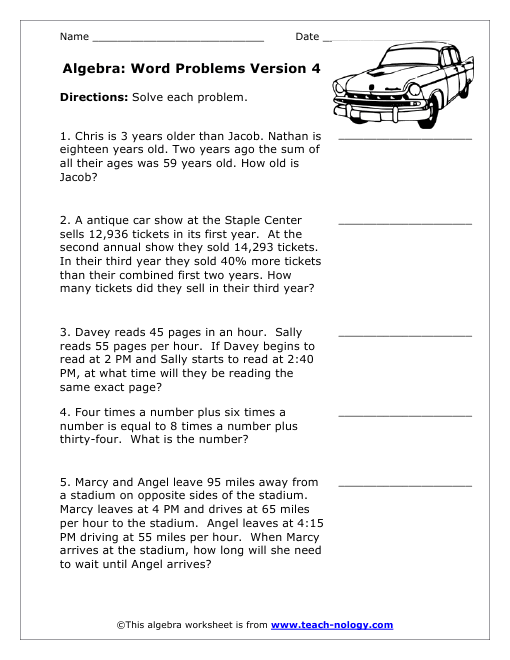 Math Equations Word Problems Worksheets 323889