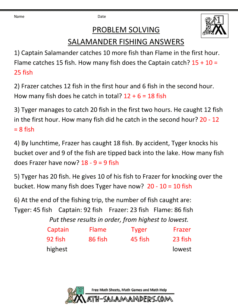 Math Problem Solving Worksheets For Grade 1 1306318