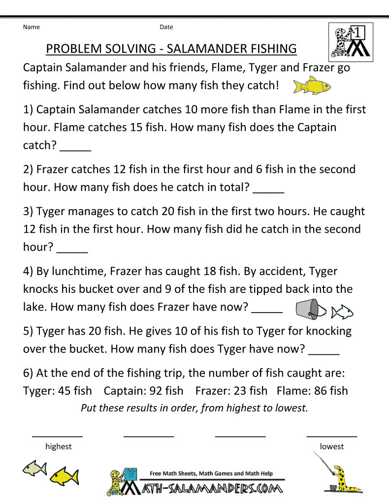 Math Problems For Children 1st Grade, Problem Solving Worksheet