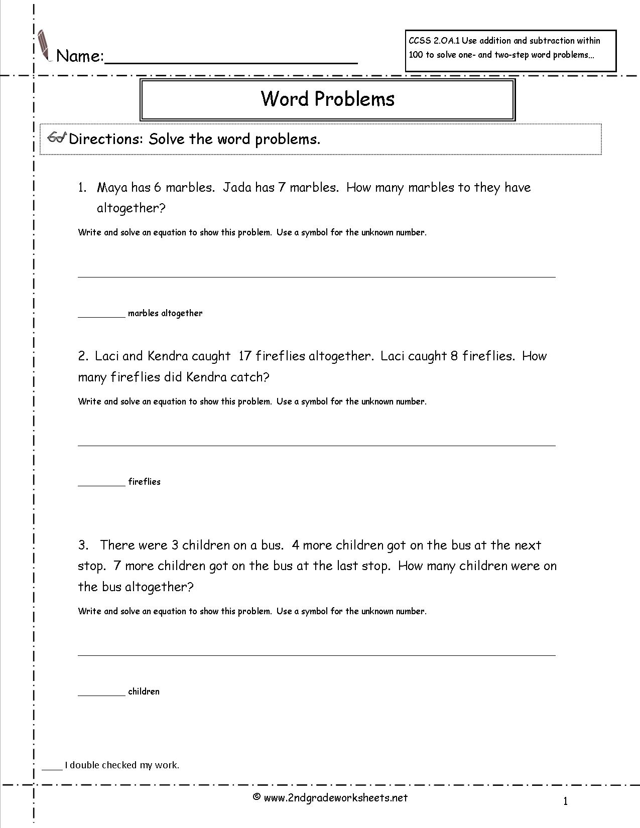 Math Word Problems Worksheets 2nd Grade Free 1035070 | Free Worksheets ...