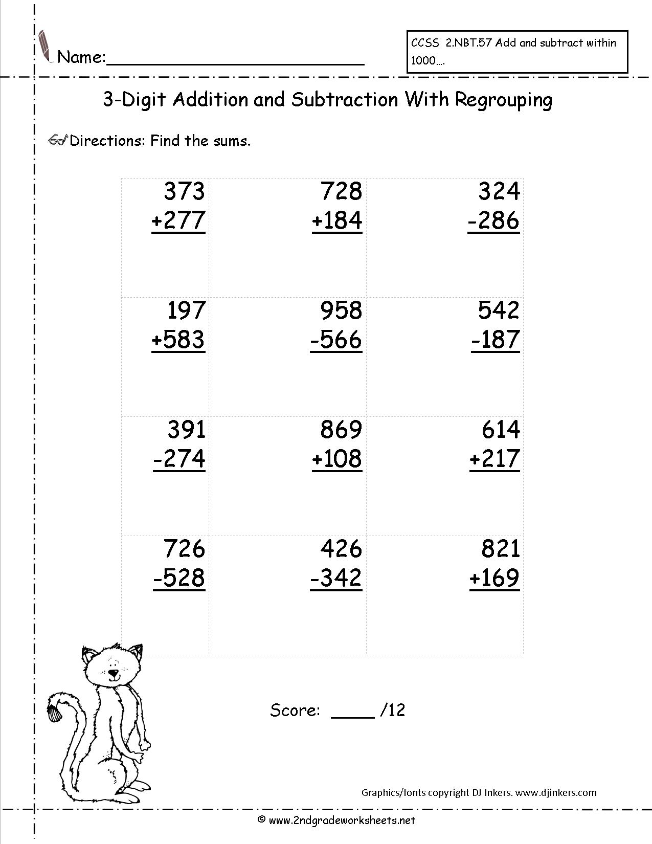 Math Worksheets Addition Subtraction Regrouping 477071