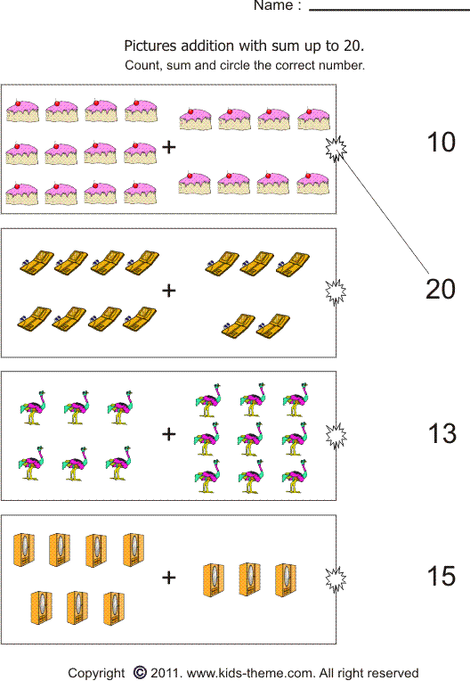 Math Worksheets Addition Sums To 20 637837