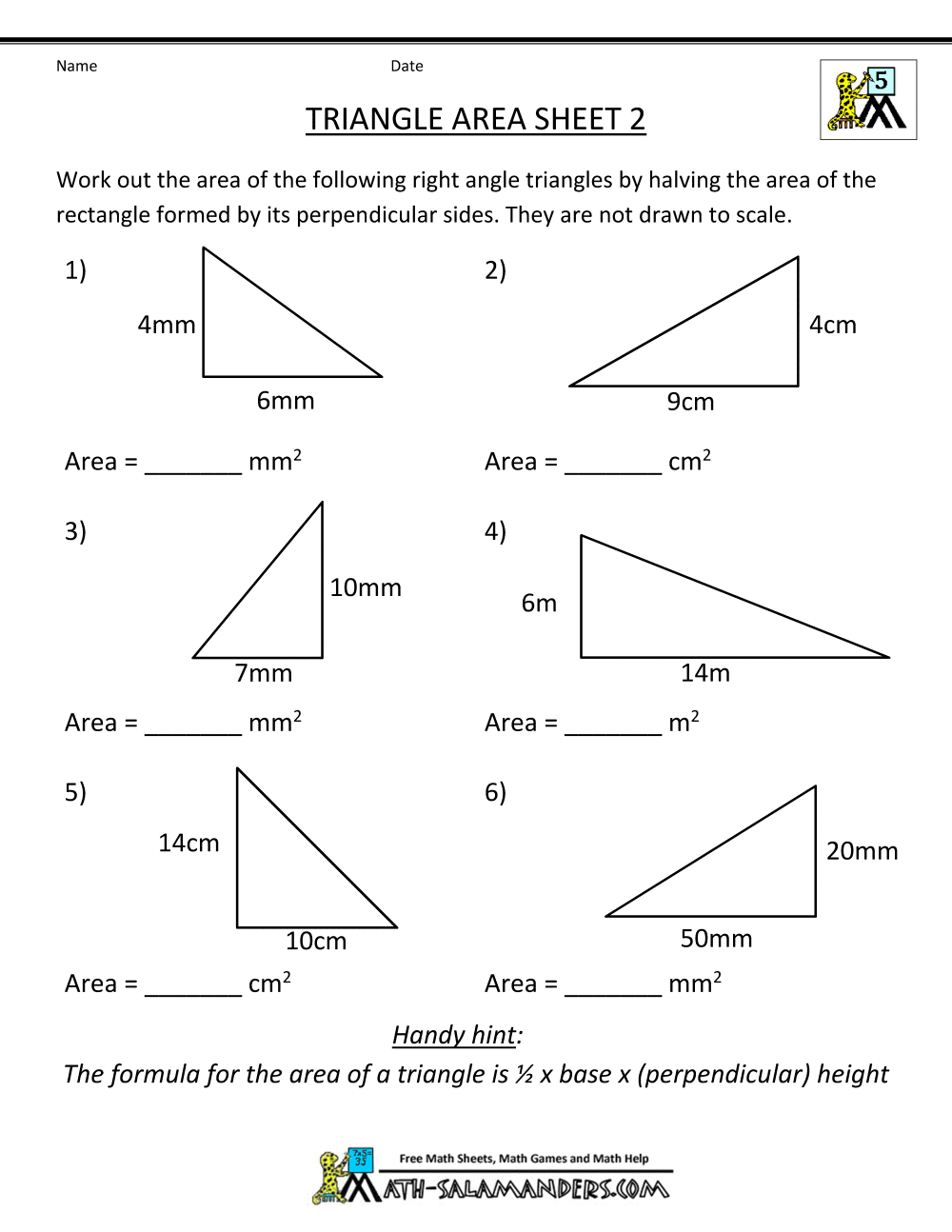 Math Worksheets Area Of Triangles 62546