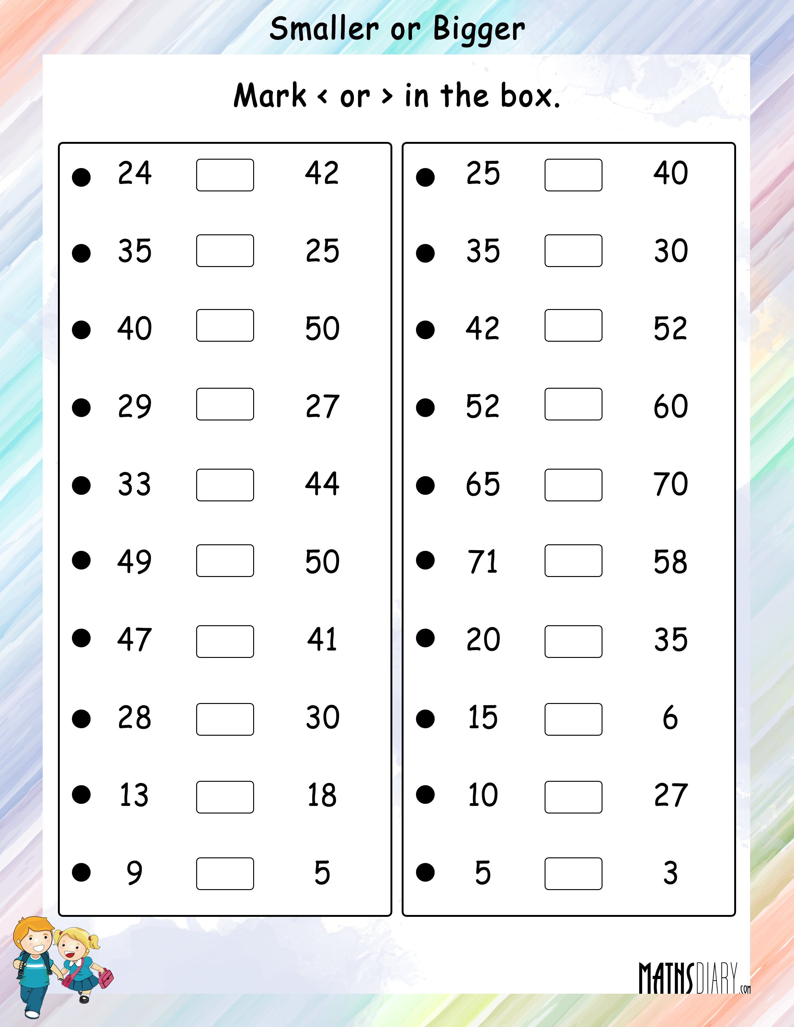 Math Worksheets Bigger Smaller Numbers 1316593