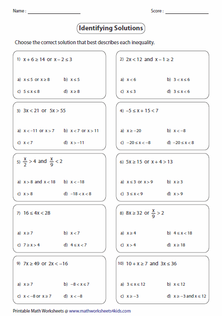 Math Worksheets Compound Inequalities 1023849