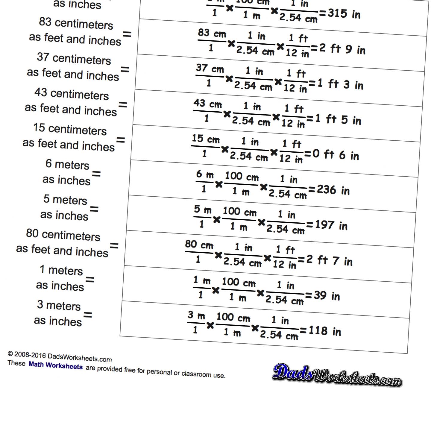 Math Worksheets Conversion Factors 989093