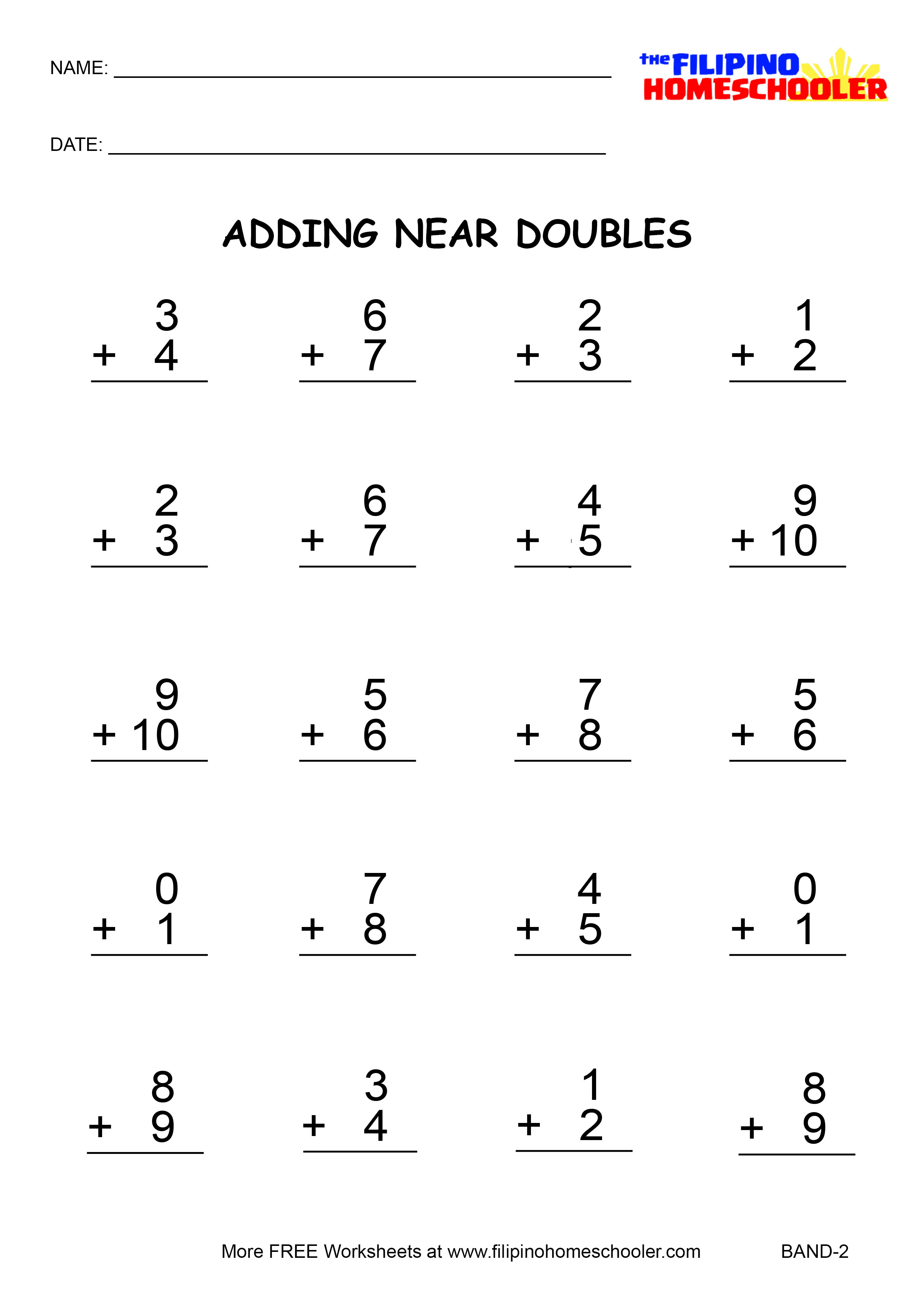 Math Worksheets Doubles And Near Doubles 218600