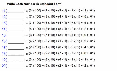 Math Worksheets Expanded Form Decimals  1363183