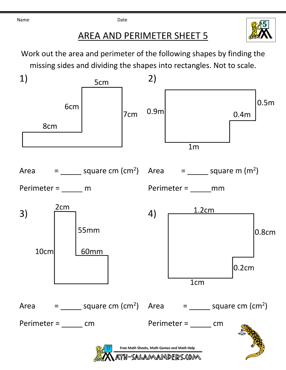 Math Worksheets For Area Perimeter And Volume 546446