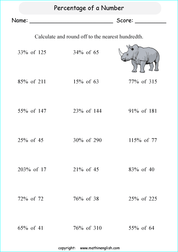 Math Worksheets Grade 6 Percent  490587