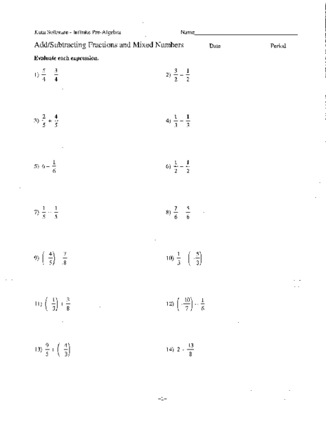 Math Worksheets Negative Fractions