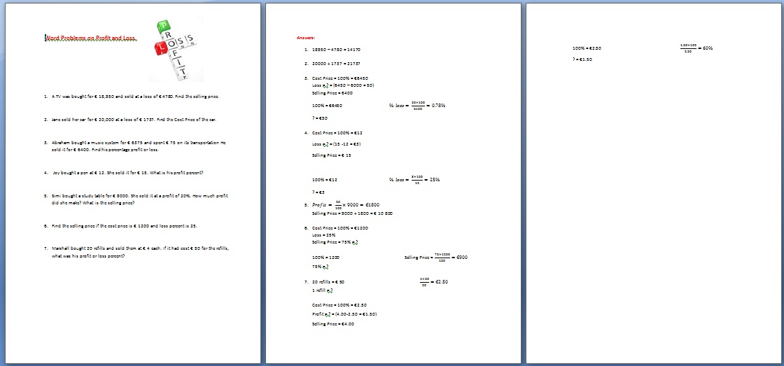 Math Worksheets On Profit And Loss For Grade 5 581146