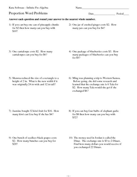 Math Worksheets Proportions Word Problems 111267