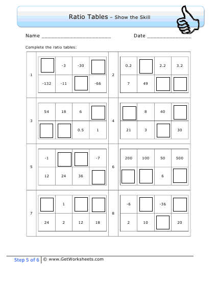 Math Worksheets Ratio Tables  403342