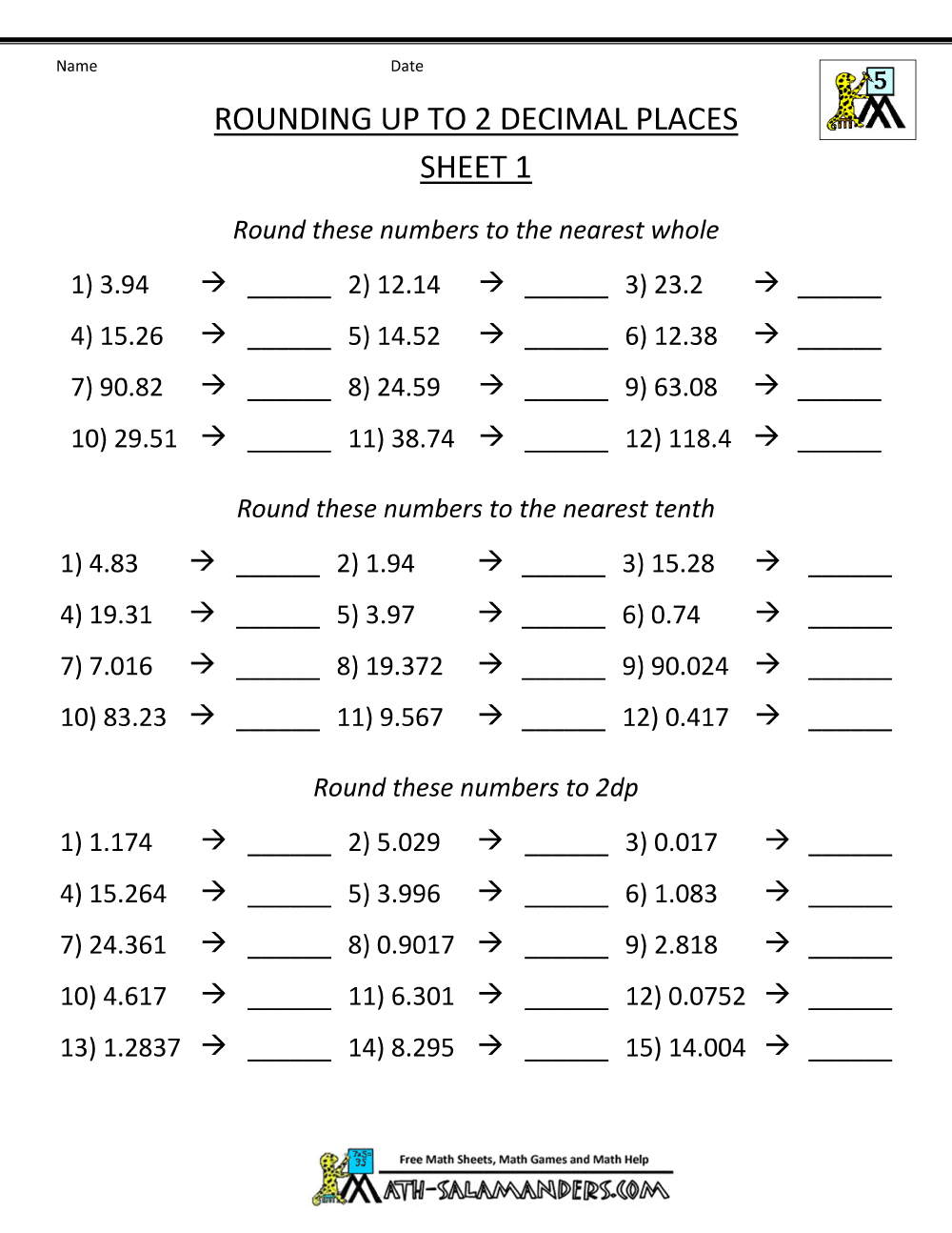 Math Worksheets Rounding Off Numbers 14771