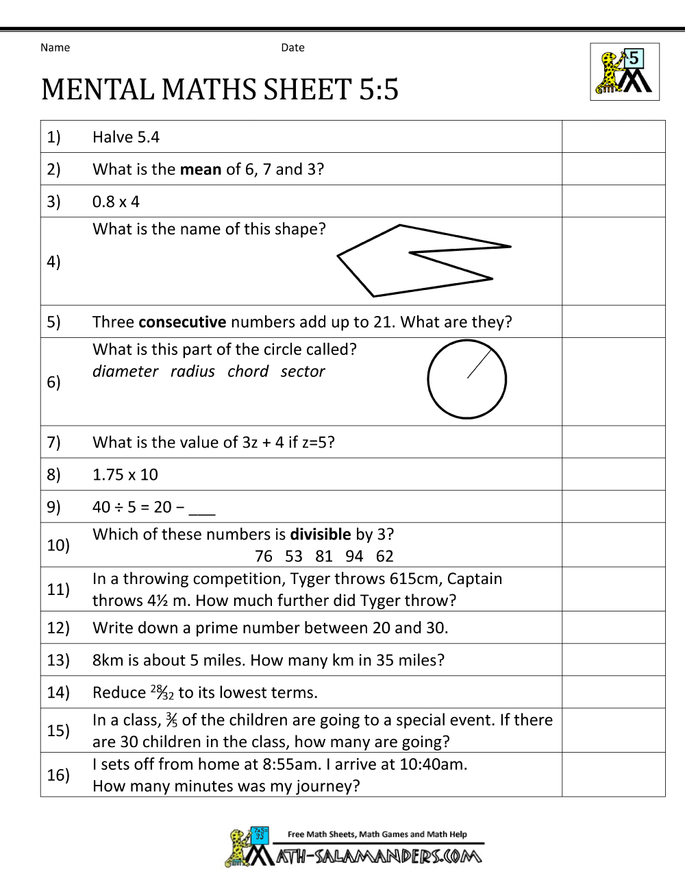 Math Worksheets Year 5 Free 644560