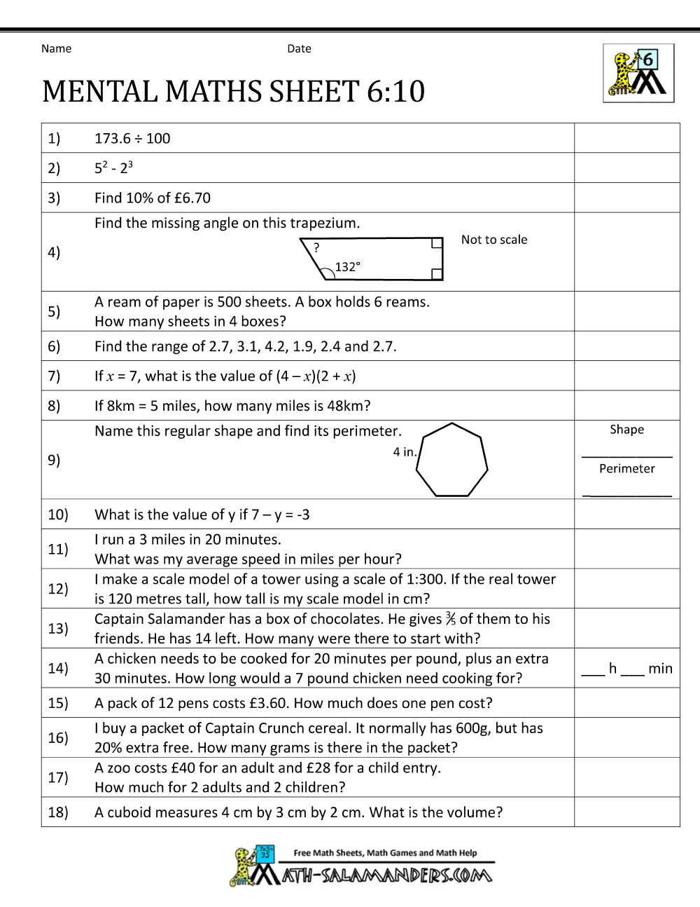 Math Worksheets Year 6 1127875