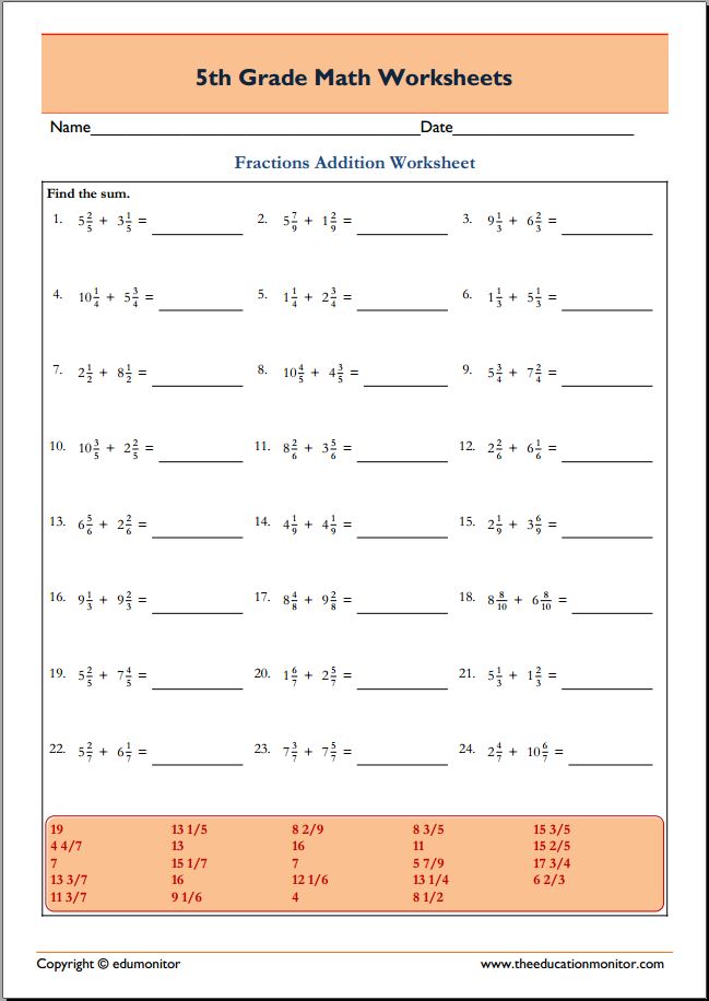 Mathematics Printable Worksheets For Grade 5 741615