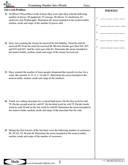 Mean Median Mode & Range Worksheets