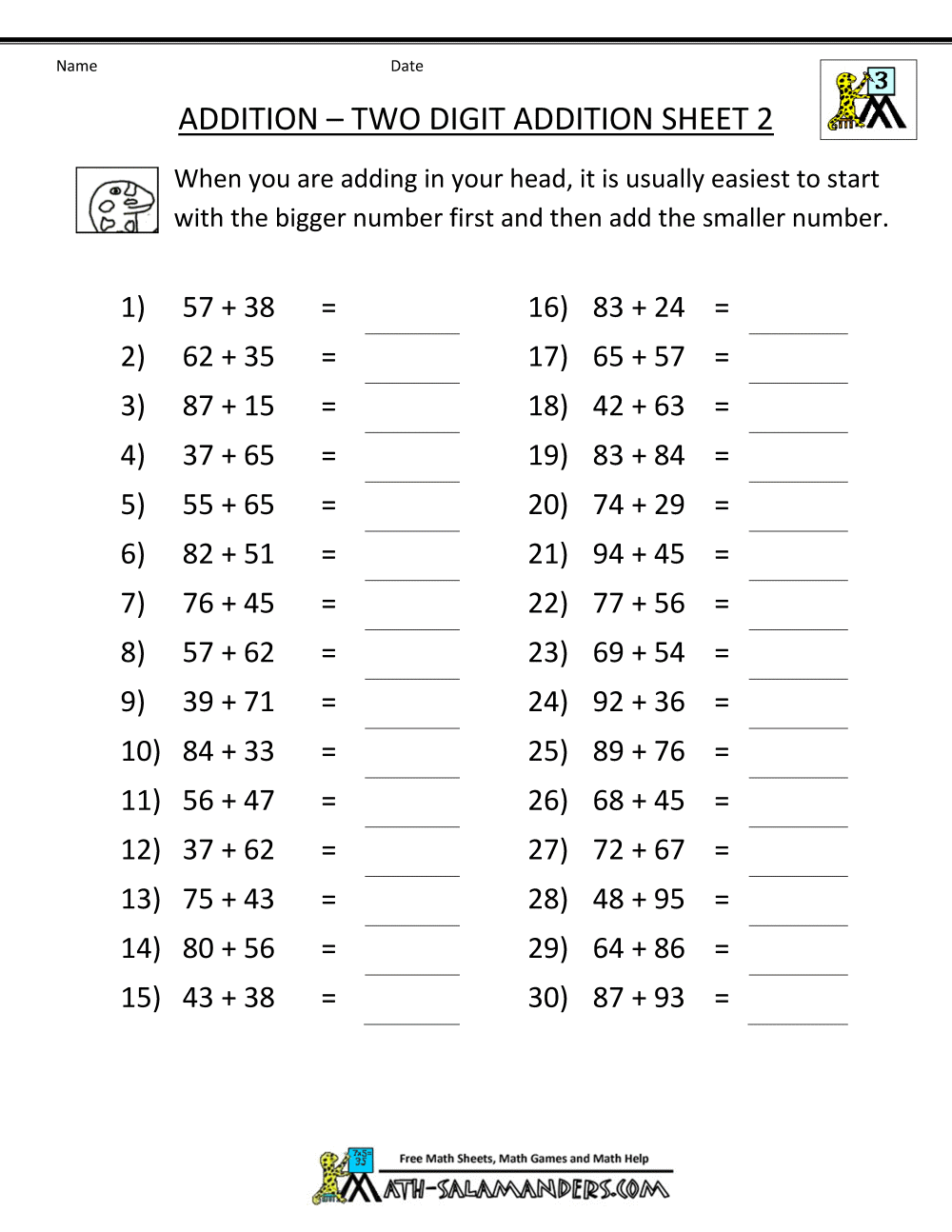 Mental Math Addition Worksheets Grade 3 1369695 | Free Worksheets Samples