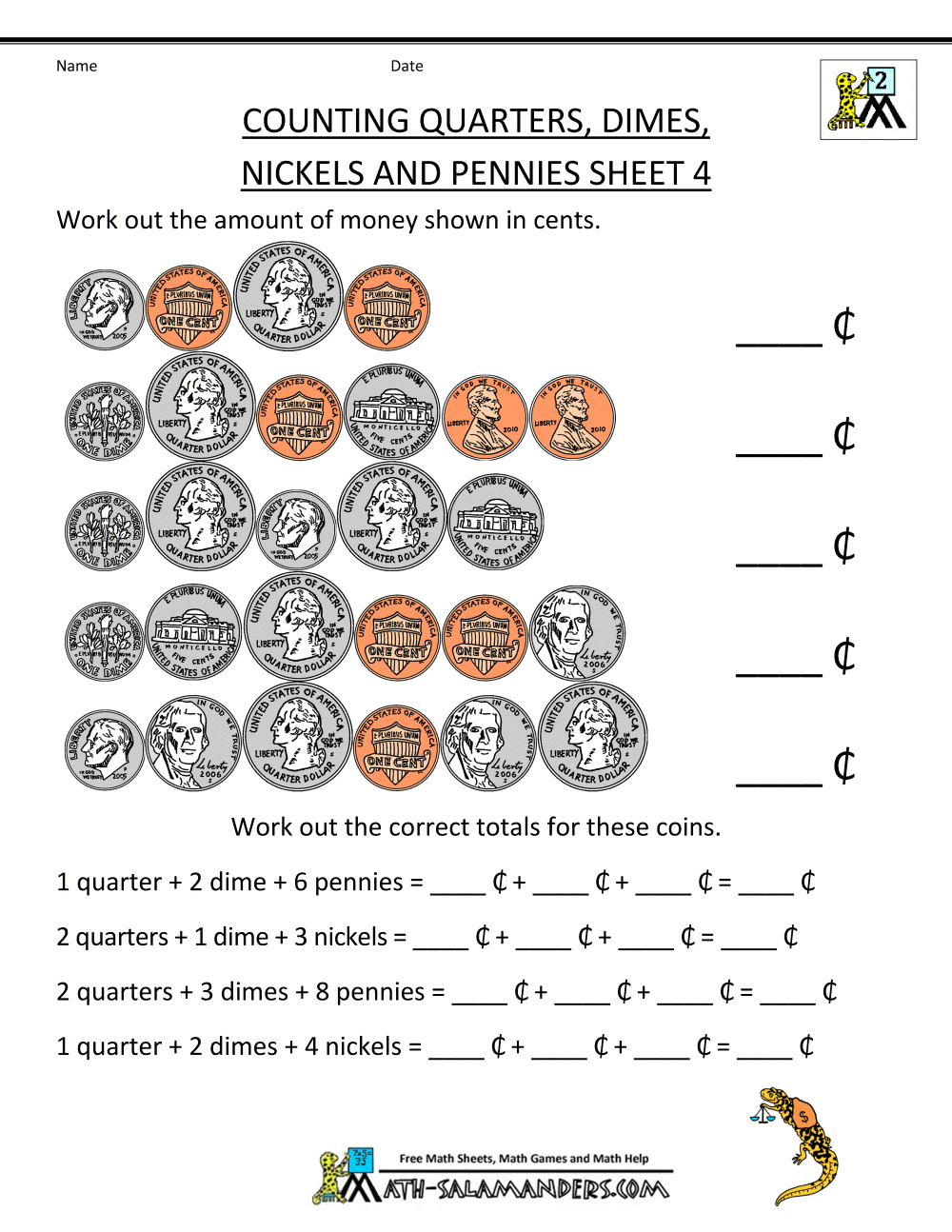 Money Worksheets For Kids 2nd Grade, Second Grade Money Worksheets