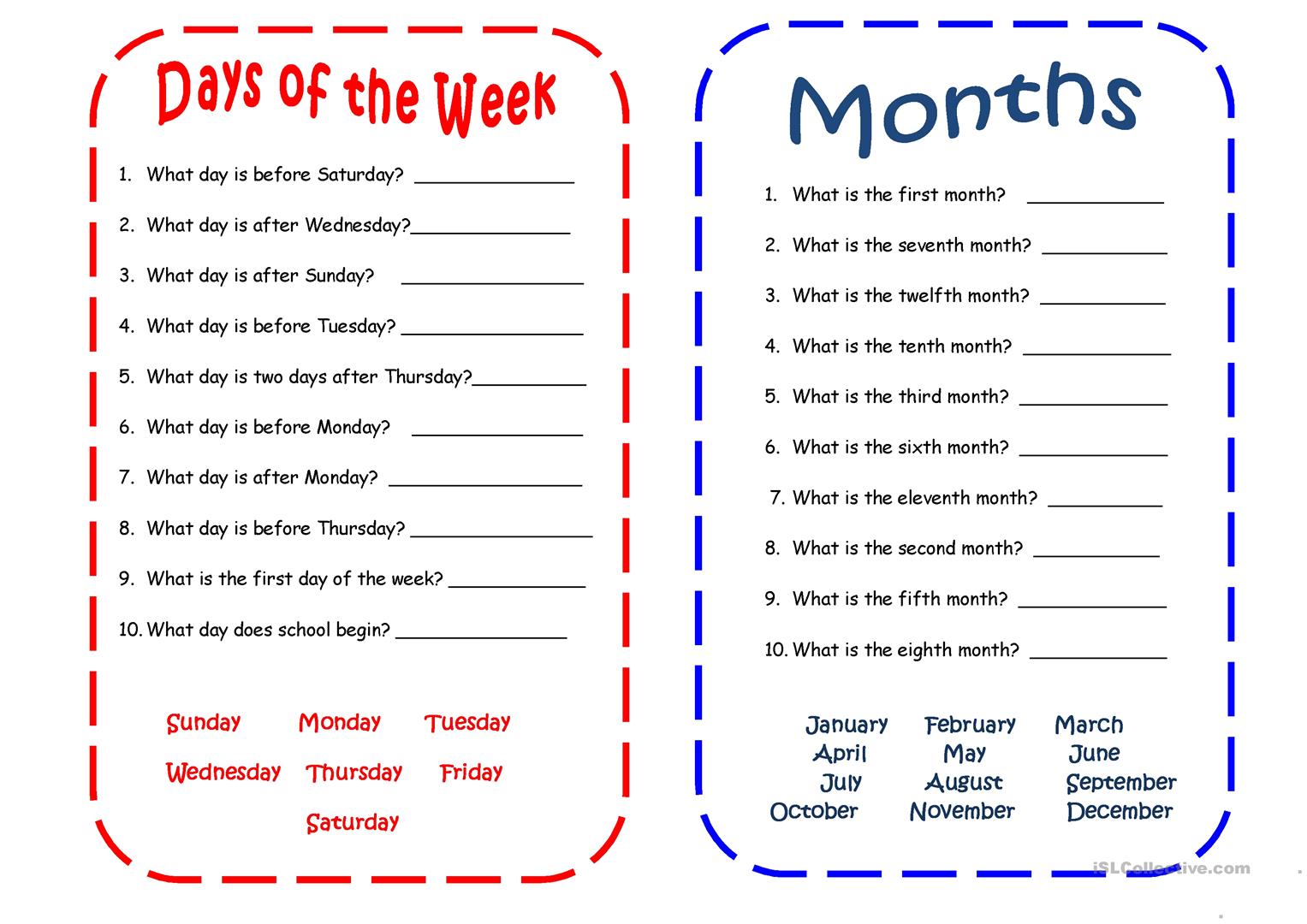 Months Worksheet 380797