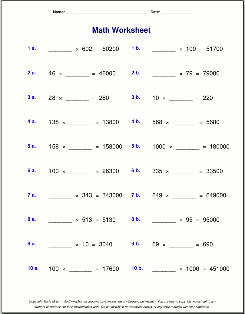 Multiplication And Division Worksheets Grade 5 387010