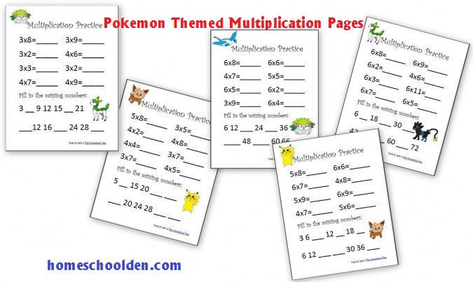 Multiplication Practice Sheets 3s Through 6s (pokemon Theme) And
