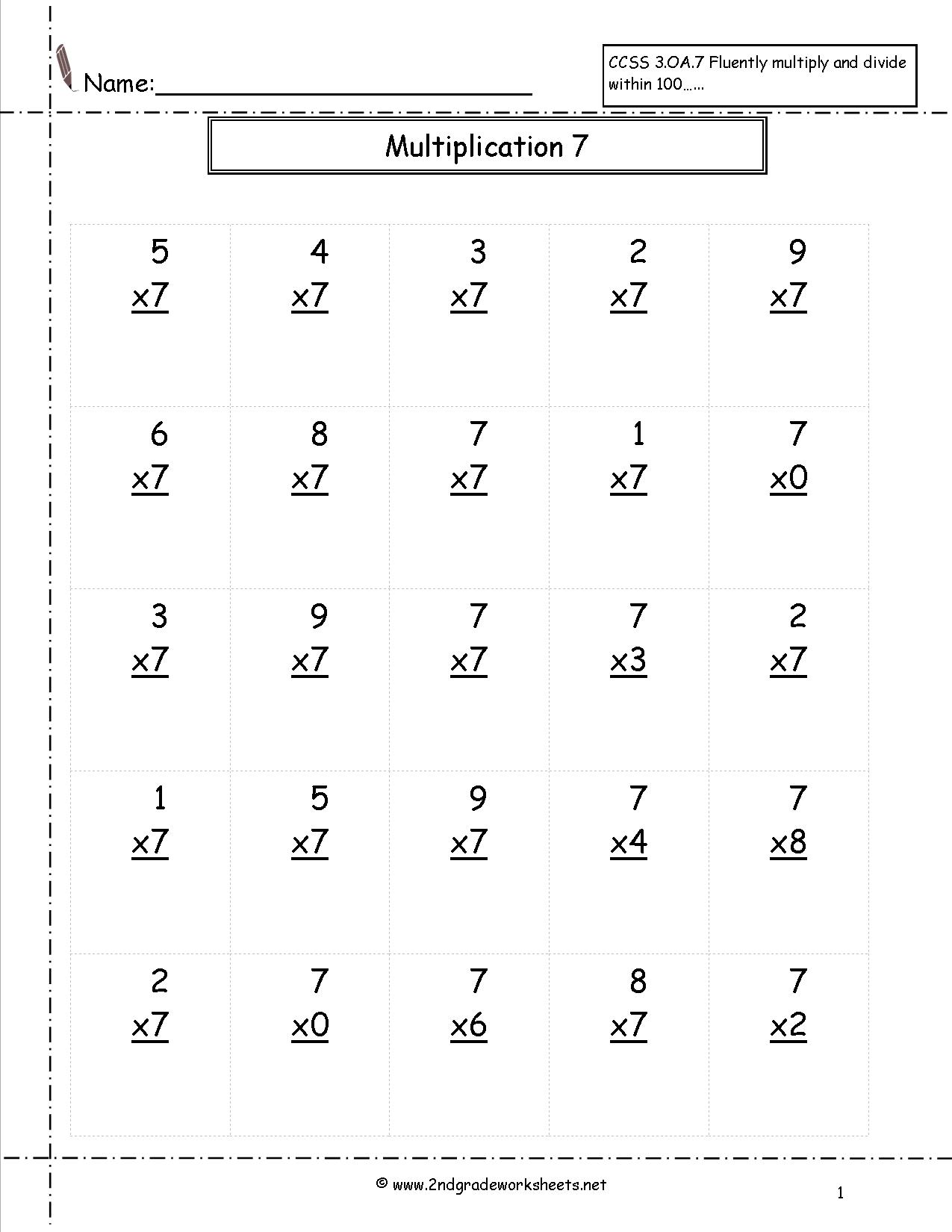 Multiplication Worksheets And Printouts X 7 Multiplica