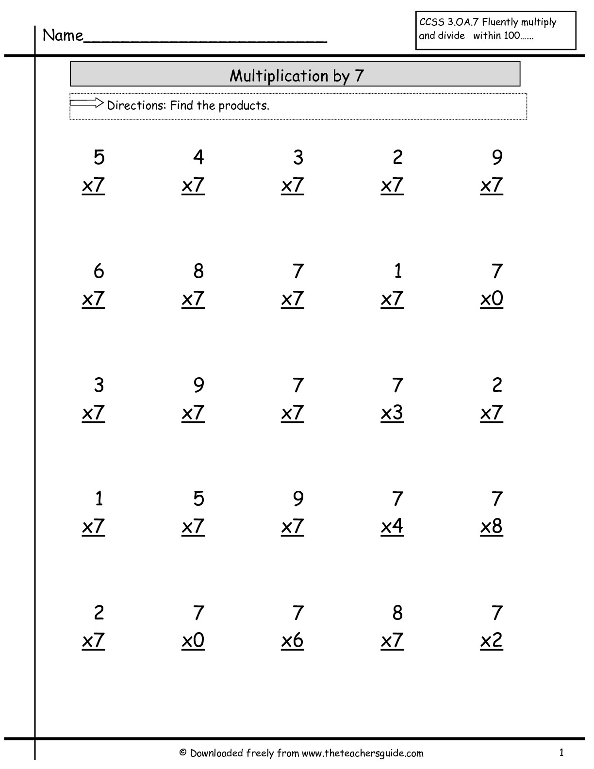 Multiplication Worksheets By 7 478767