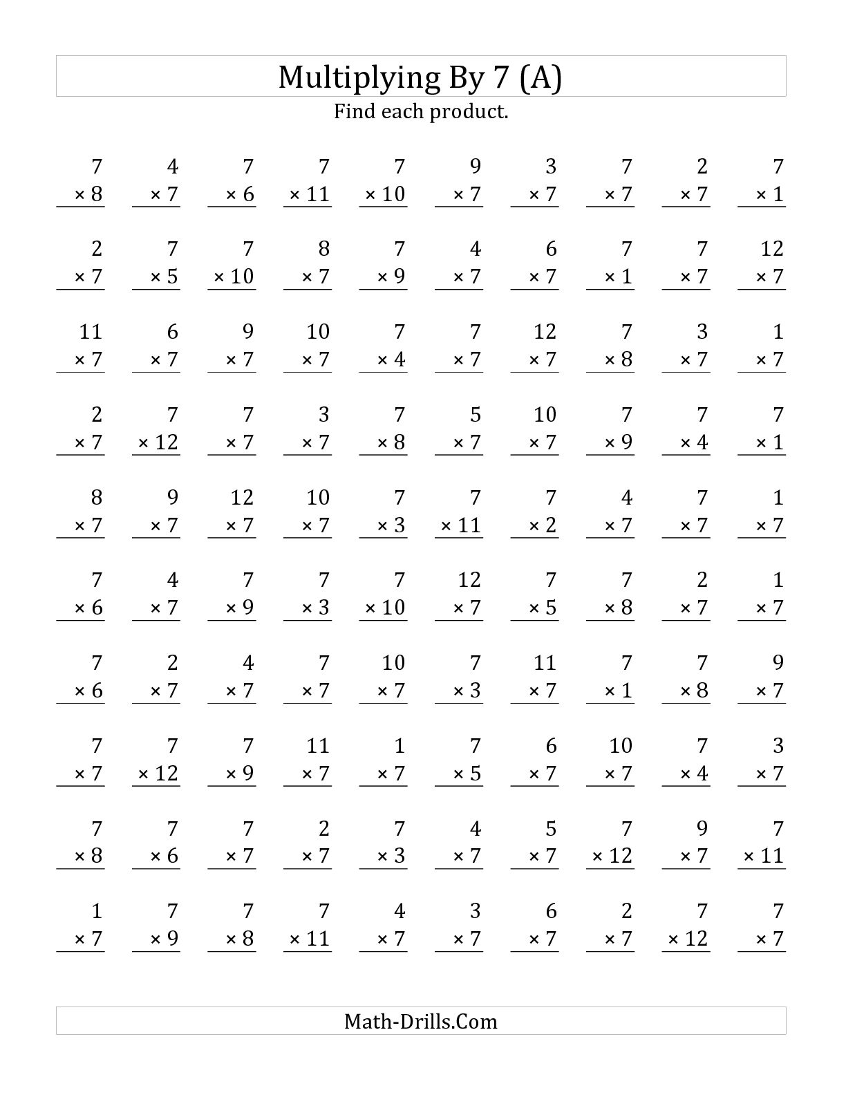 Multiplication Worksheets By 7 The Best Worksheets Image