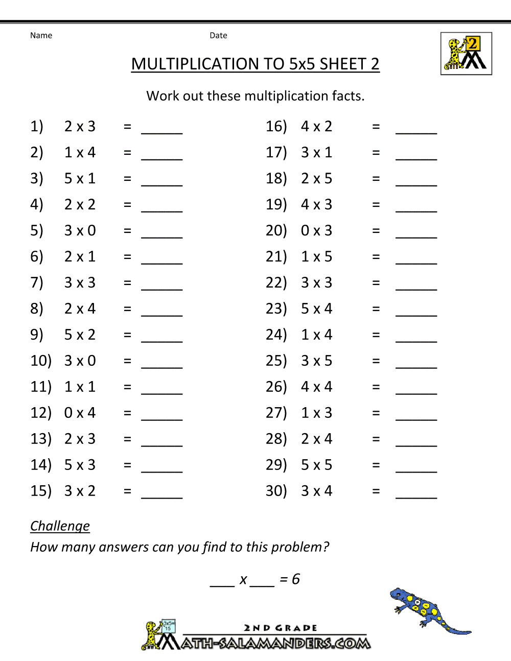 Grade 2 Multiplication Worksheets