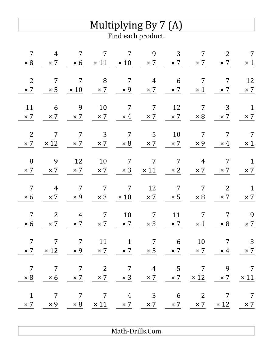 Multiplication Worksheets Of 7 452920