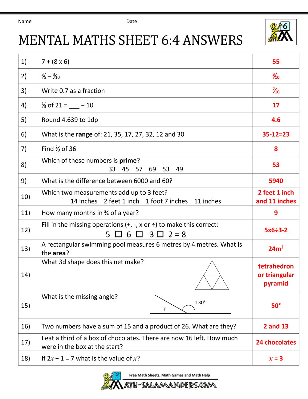 Worksheets For Grade 6 Maths