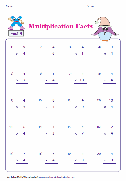 Multiplication Worksheets With 4 S 238738