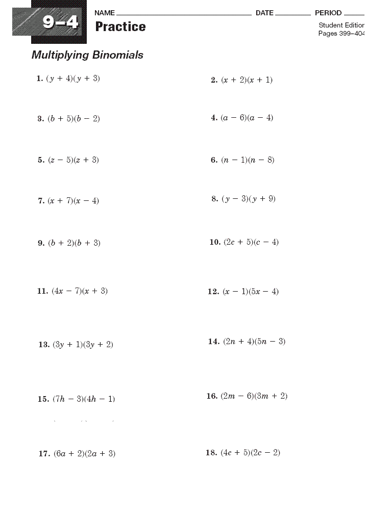 Multiplying Binomials Worksheet And Answers 625138