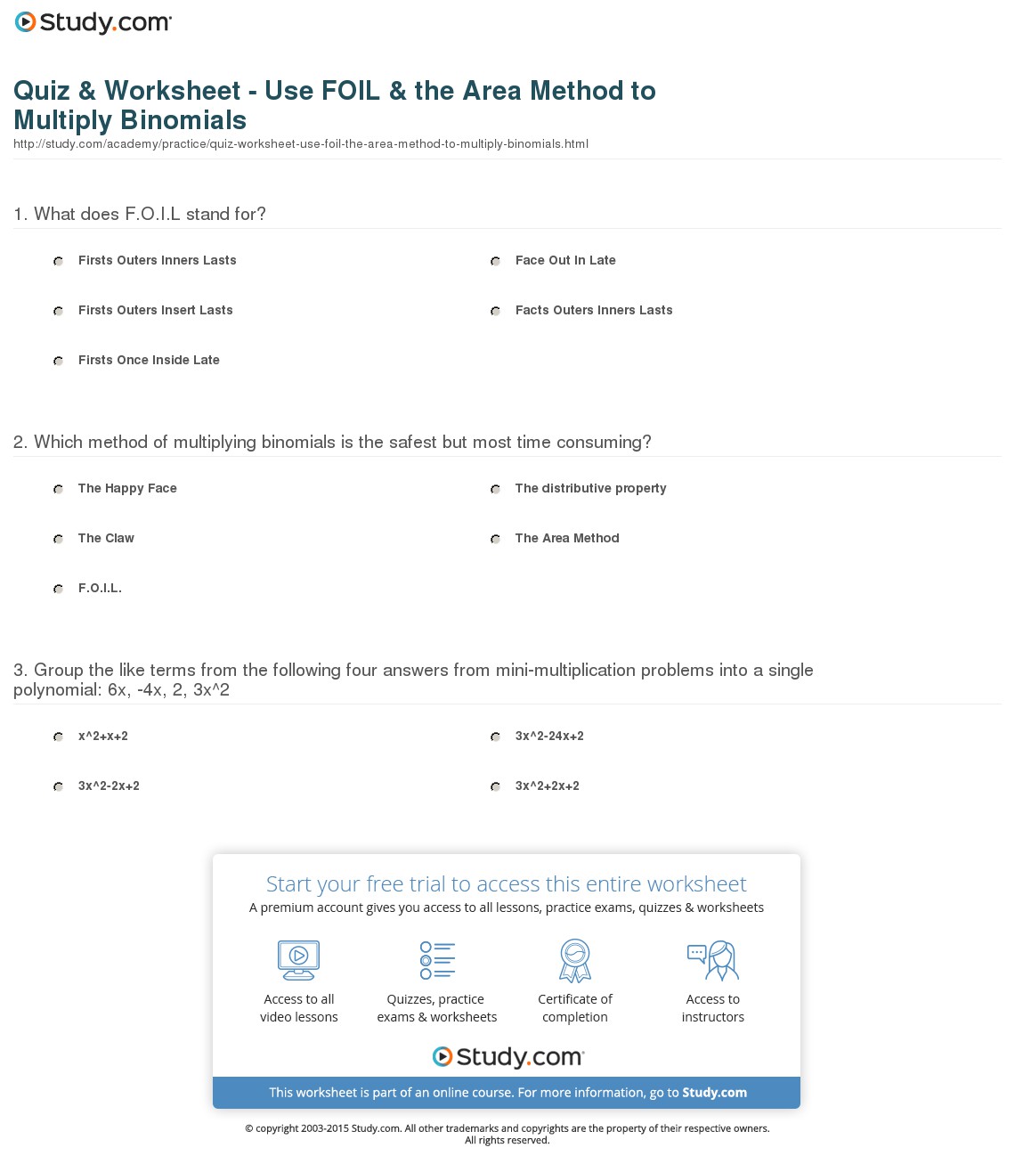 Multiplying Binomials Worksheet Answer Key 842336