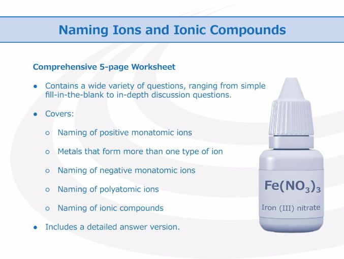Naming Ions And Ionic Compounds [worksheet] By