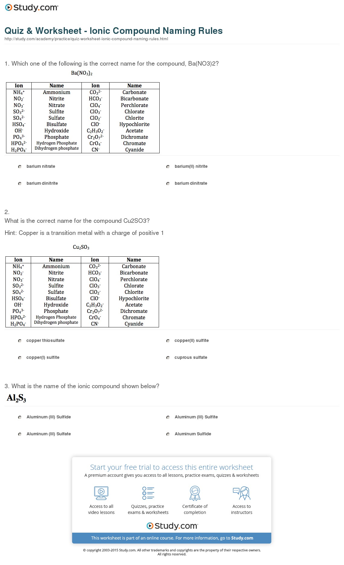 Naming Worksheet 1 Naming Ionic Compounds Key 386799