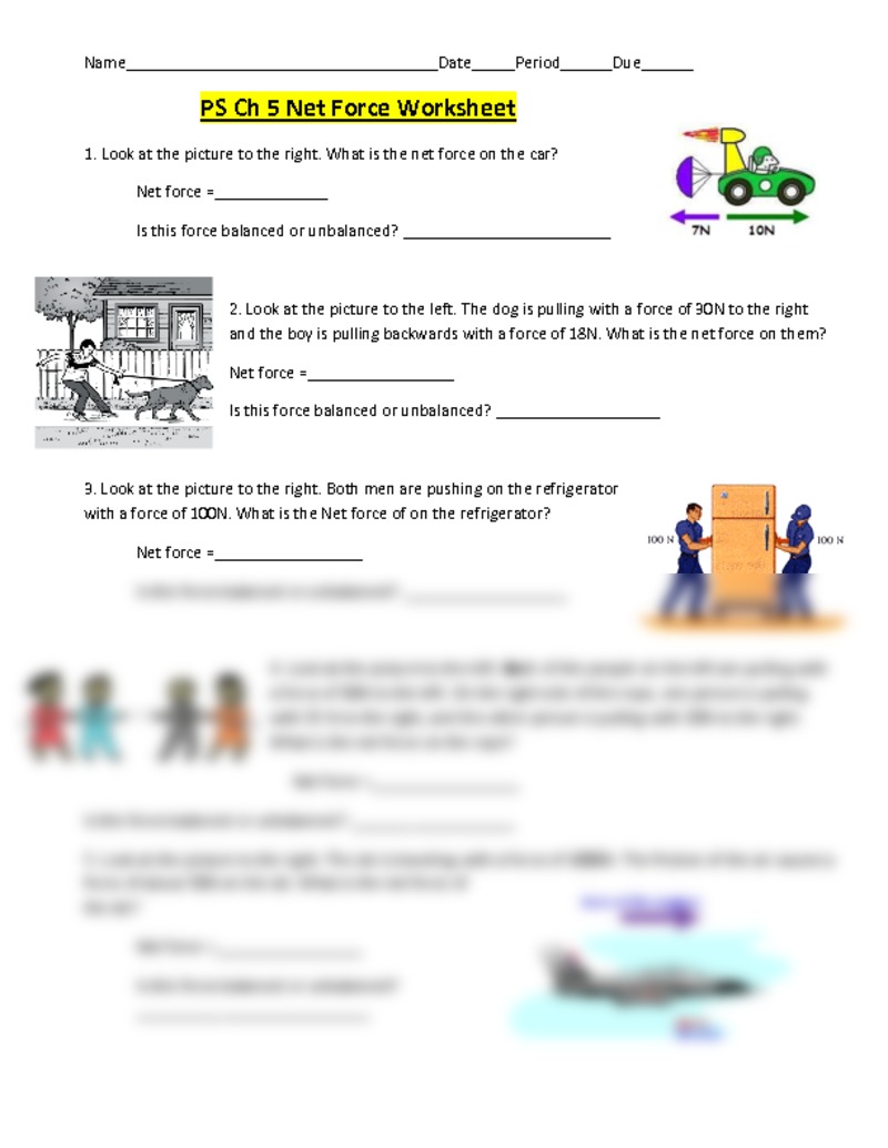 Net Force Worksheets 1216104