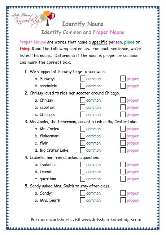 Nouns Worksheets For Grade 7